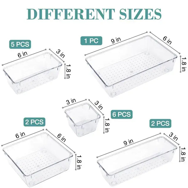 25-Piece Clear Plastic Drawer Organizer Set - Customizable & Versatile