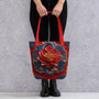 Oriental Peony Tote Bag held by the shoulder straps