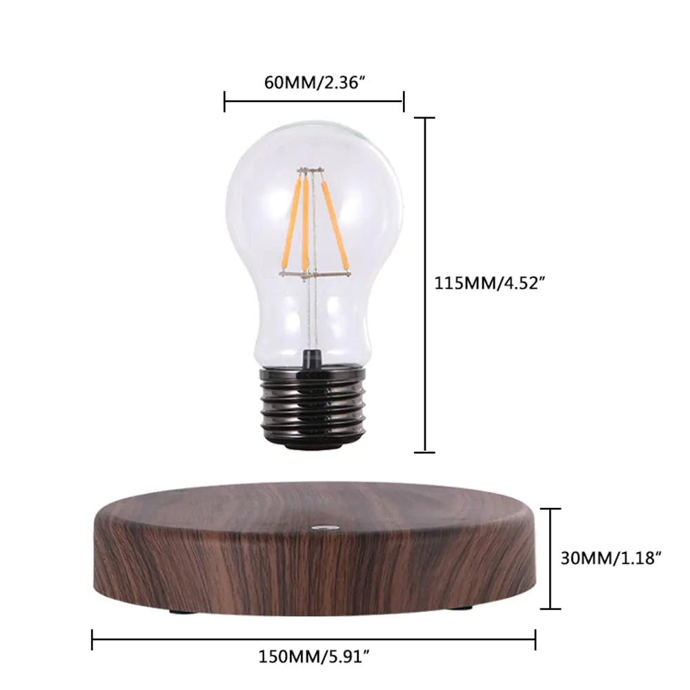 The dimension of the Levitation Bulb Lamp are as follows: 4.5" tall, 6" wide with a base 1" thick