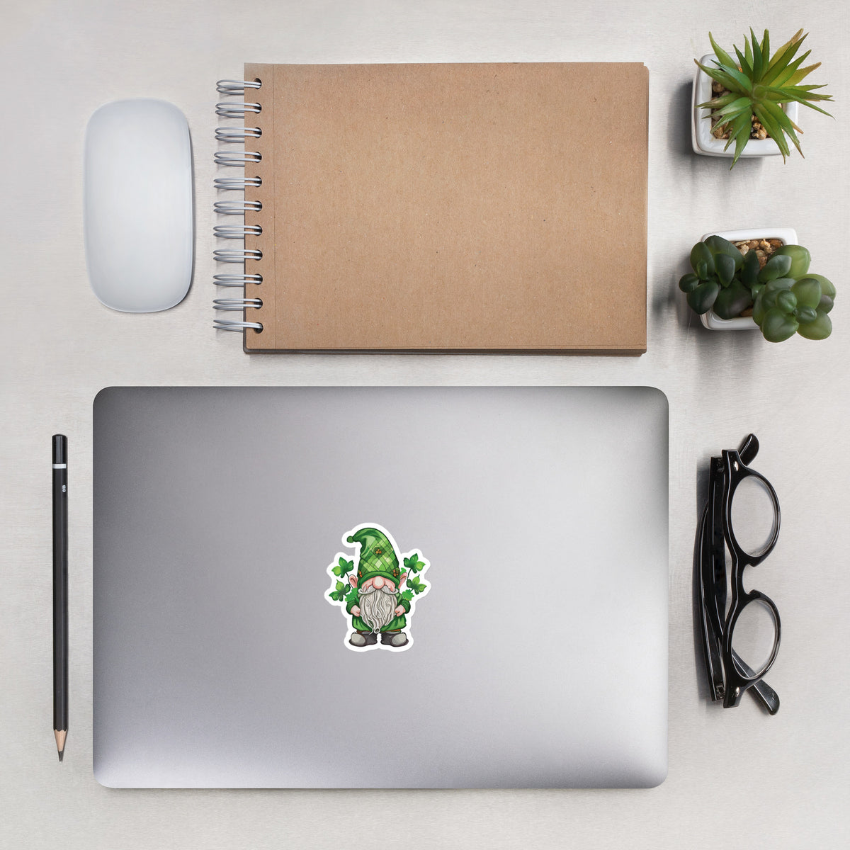 3" Lucky Gnome Sticker on closed laptop mockup