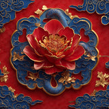 Close up view of the Oriental Peony design