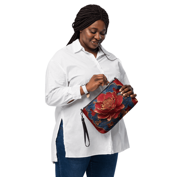 Woman with Oriental Cross Body Bag with wrist strap