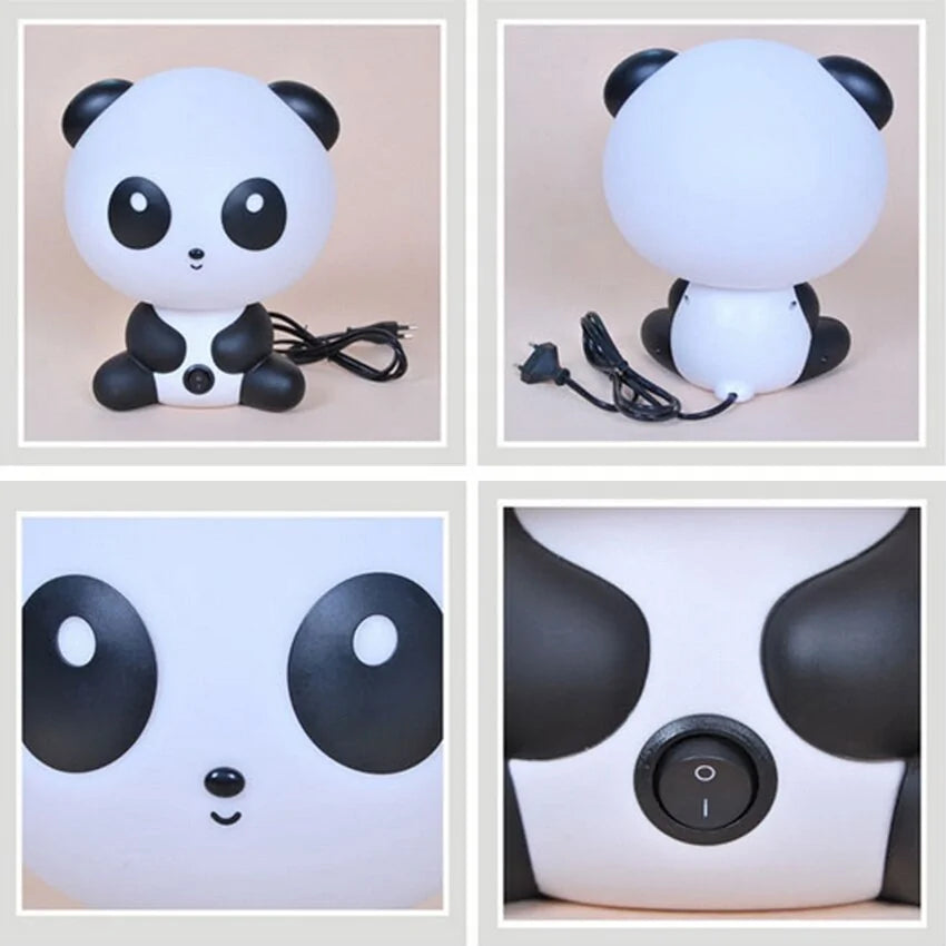 Panda light collage showing the front, back close up of the face and the switch