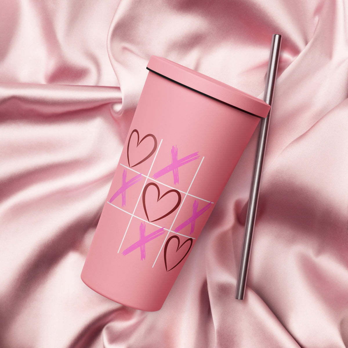 Tic Tac Heart Tumbler in Pink