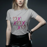 Tic Tac Hearts tee in gray on glam model